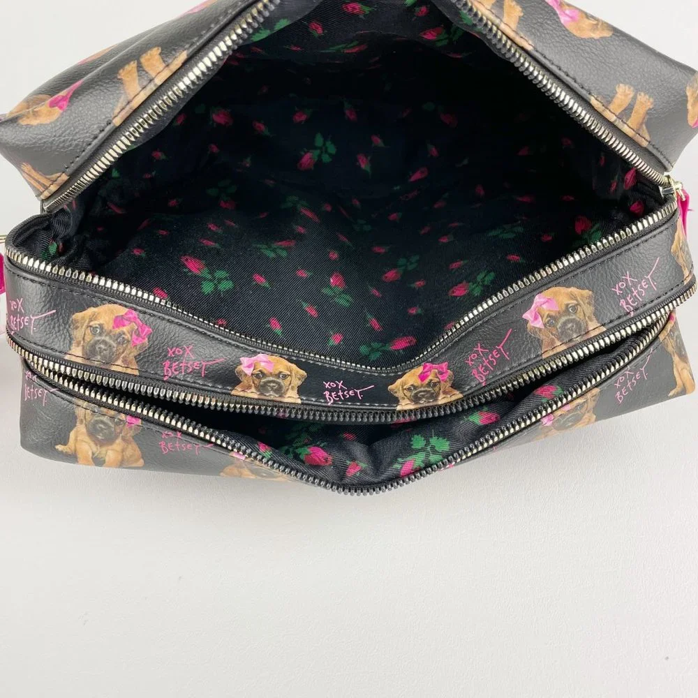 Betsey Johnson Dog Double Zip Cosmetic Bag